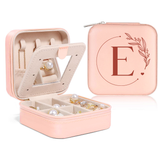 Personalized Jewelry Box, Pink Small Travel Jewelry Box with Initial E, Monogrammed Jewelry Case Organizer for Girls Women Teen, Mini Travel Essentials Gifts for Christmas Birthday
